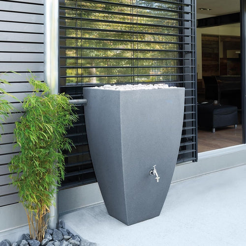 100L Garden Water Butt with Chrome Tap & Connector Kit, Grey Rain Saver