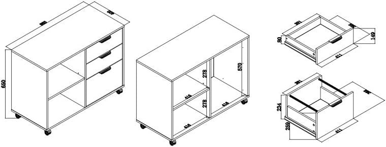 Right Hand Under Desk Caddy 3 Drawer Rolling Office Storage Printer Stand