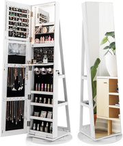 360° Rotating Jewelry Cabinet LED Mirror Lockable Freestanding Organizer