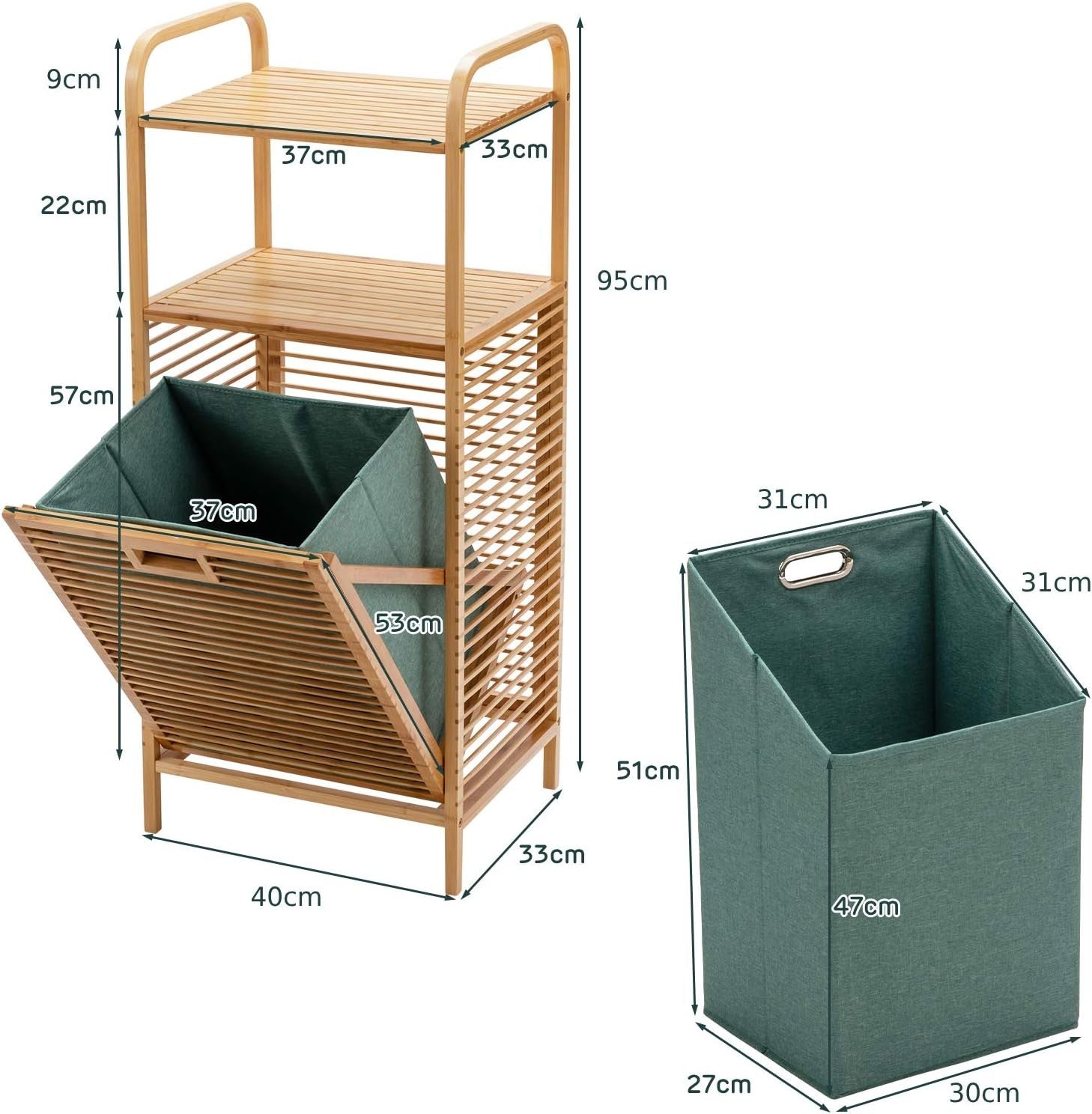 Bamboo 2-Tier Laundry Hamper with Pull-Out Bag & Storage Shelves Bathroom