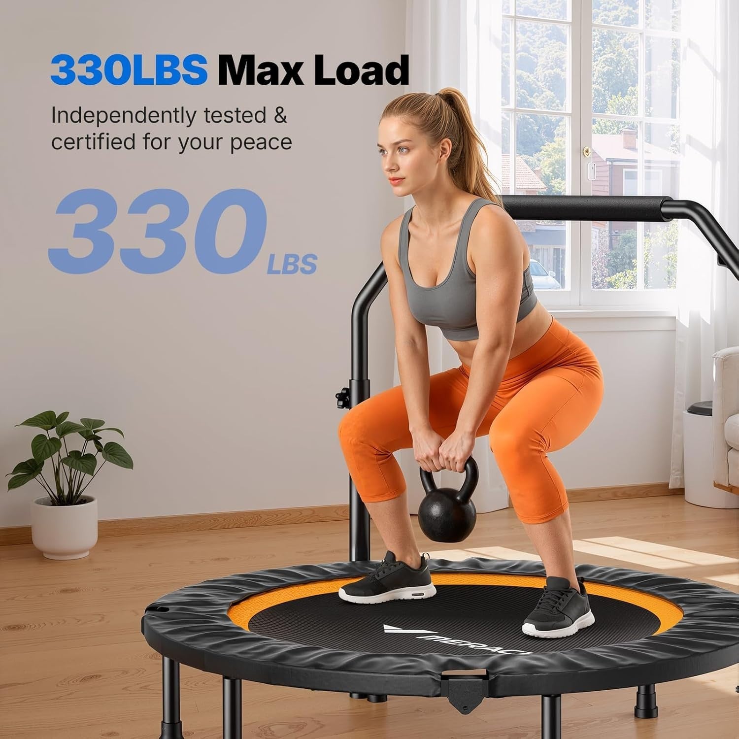 40” Foldable Fitness Rebounder Trampoline Quiet Indoor Exercise 330lb