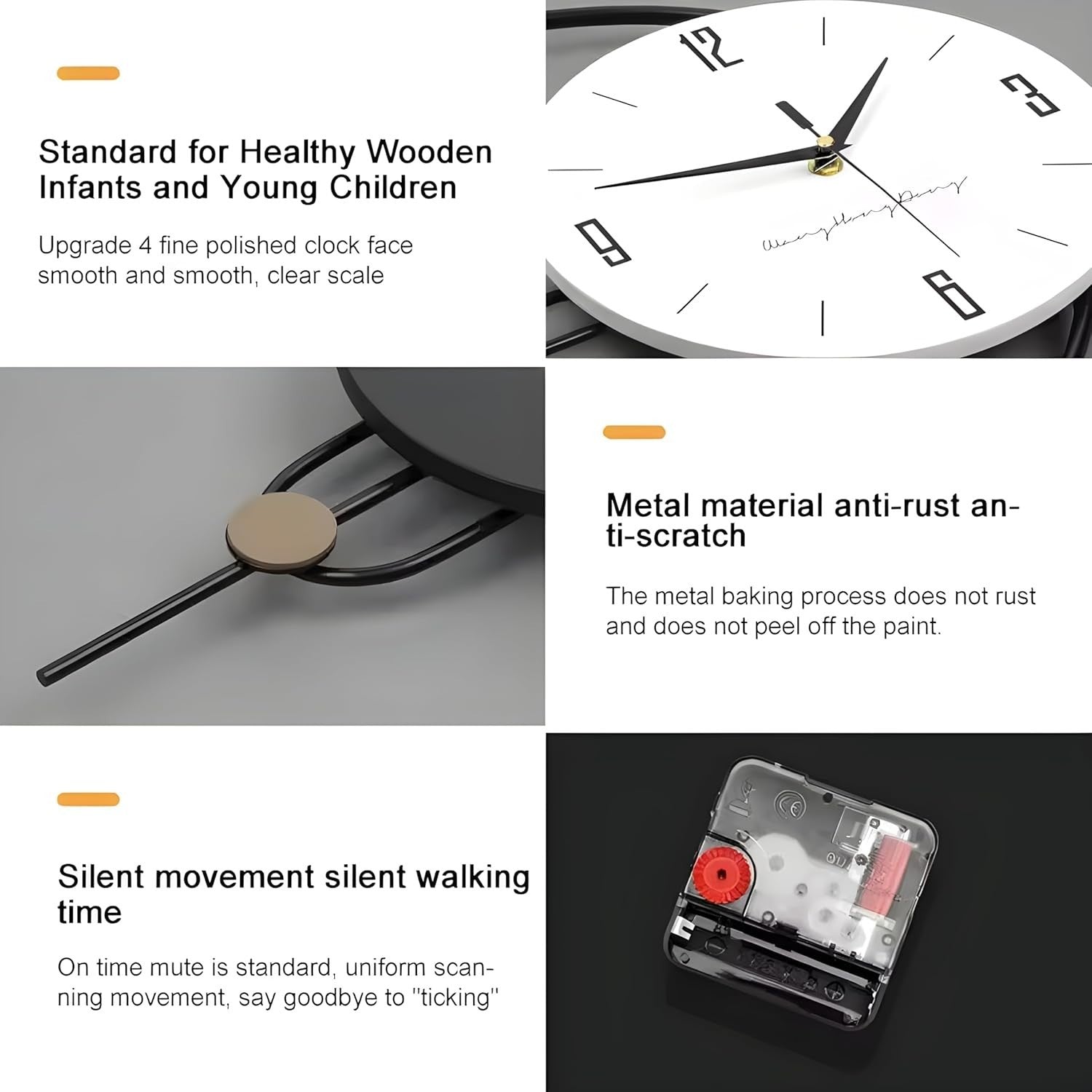 80cm Large Modern Wall Clock Silent Quartz Black White Living Room Decor