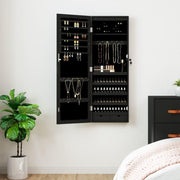 LED Wall Mounted Jewelry Cabinet Mirror Lockable Vertical Storage Black