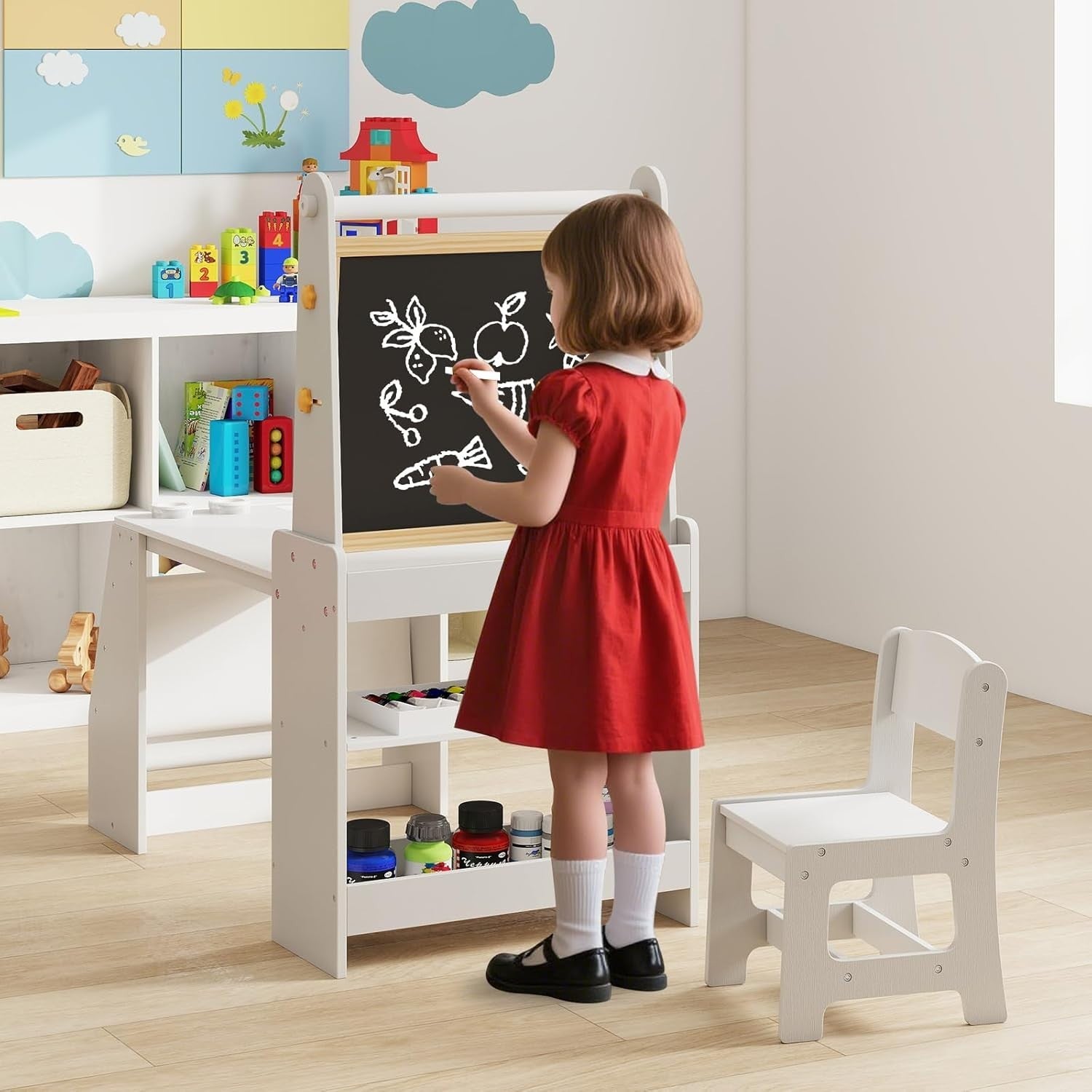 Kids Art Table & Chair Set with Double-Sided Easel, Paper Roll & Storage – Toddl