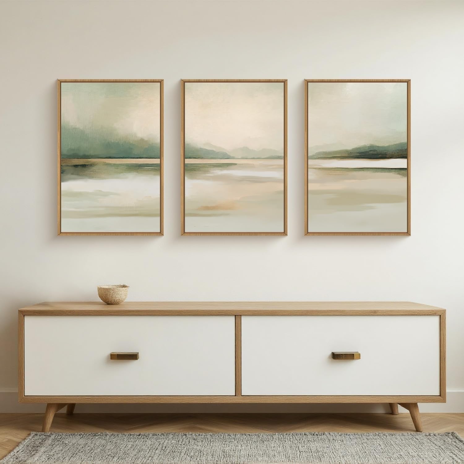 Large Neutral Abstract Framed Canvas Wall Art Set 3 Modern Minimal Decor