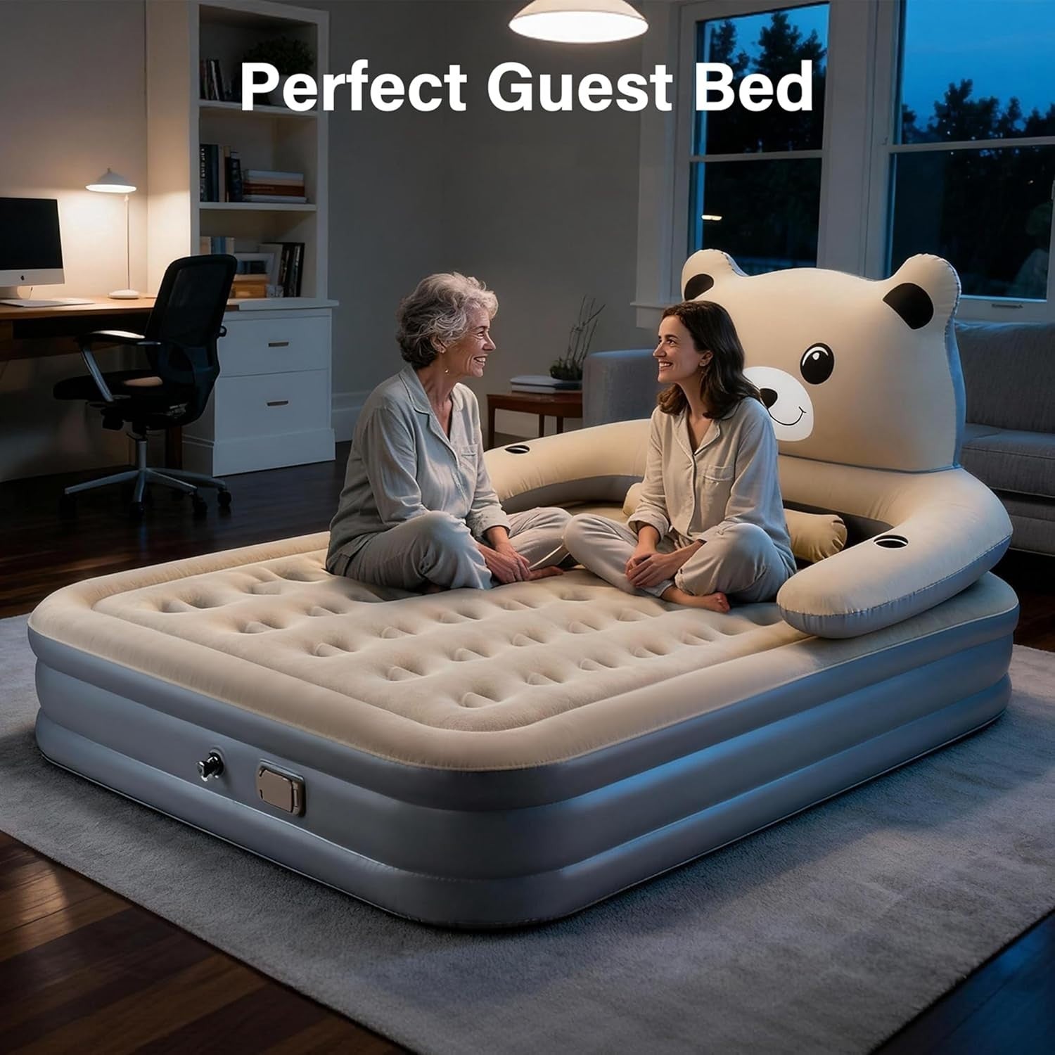 Double Inflatable Air Mattress with Electric Pump, Headboard & Cup Holder