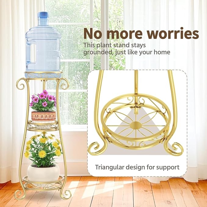 3 Tier Gold Metal Plant Stand Indoor Outdoor Tall Flower Pot Display Rack