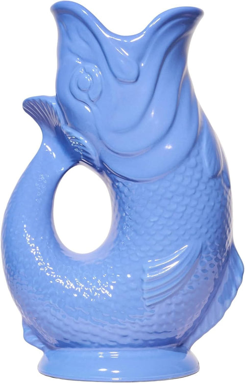 Sea Blue Fish Shaped Glug Jug Ceramic Water Pitcher Decorative 0.6L 22cm