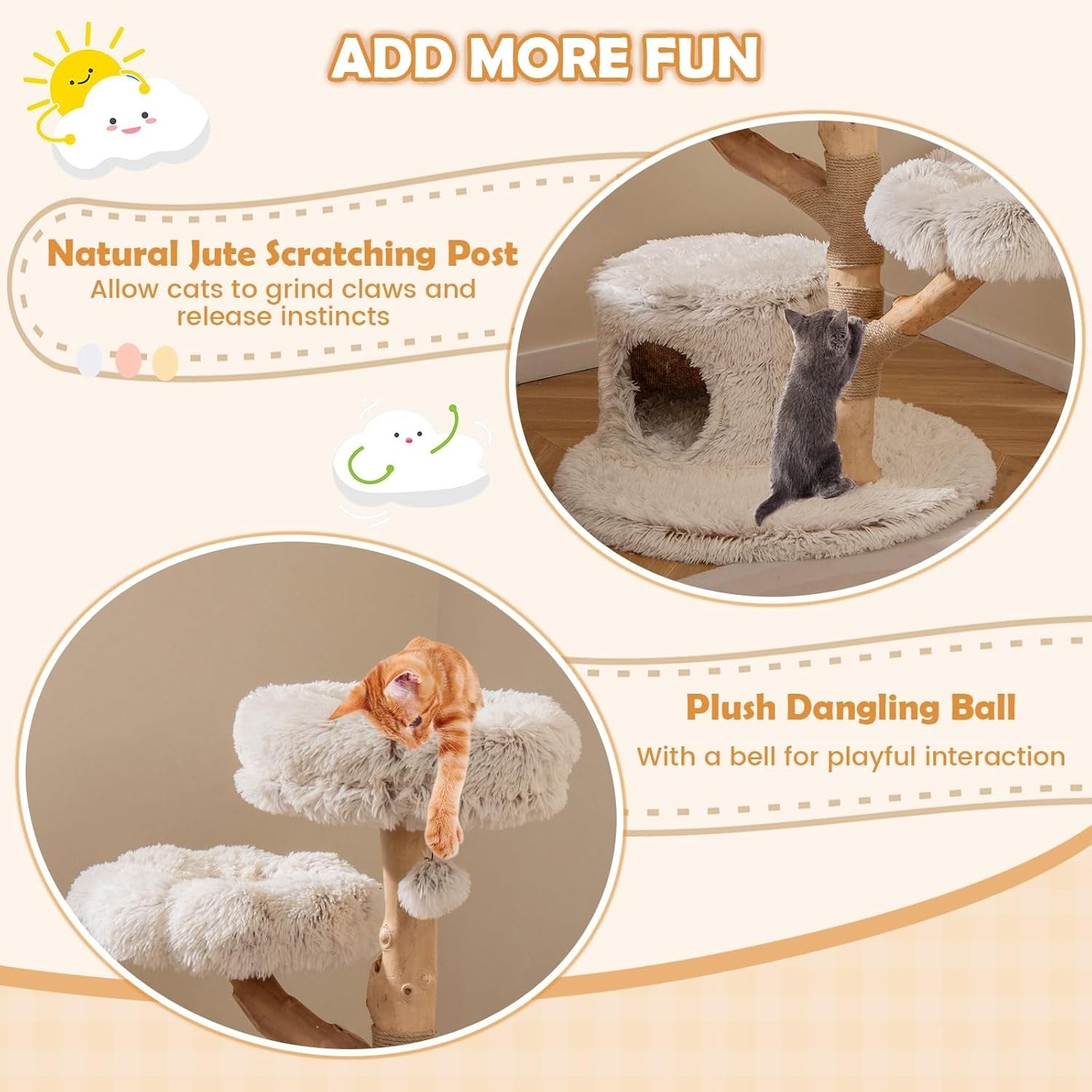 102cm Wooden Cat Tree White Multi Level Tower with Plush Perches & Jute Scratch