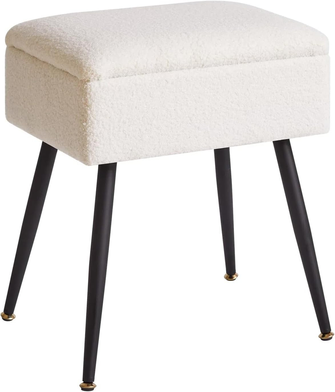 Warm White Teddy Fur Vanity Stool with Storage – Rectangular Makeup Chair