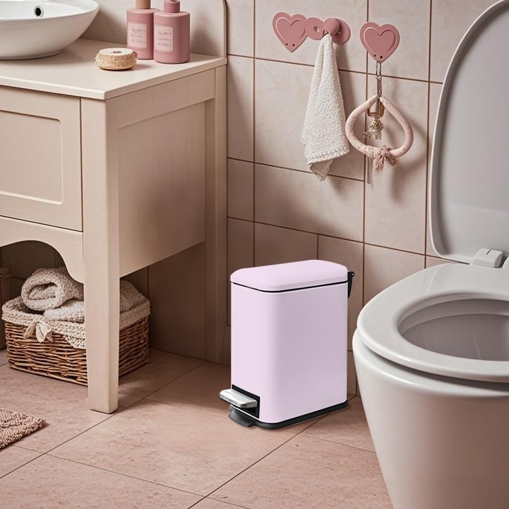 5L Bathroom Pedal Bin Soft Close Stainless Steel Pink