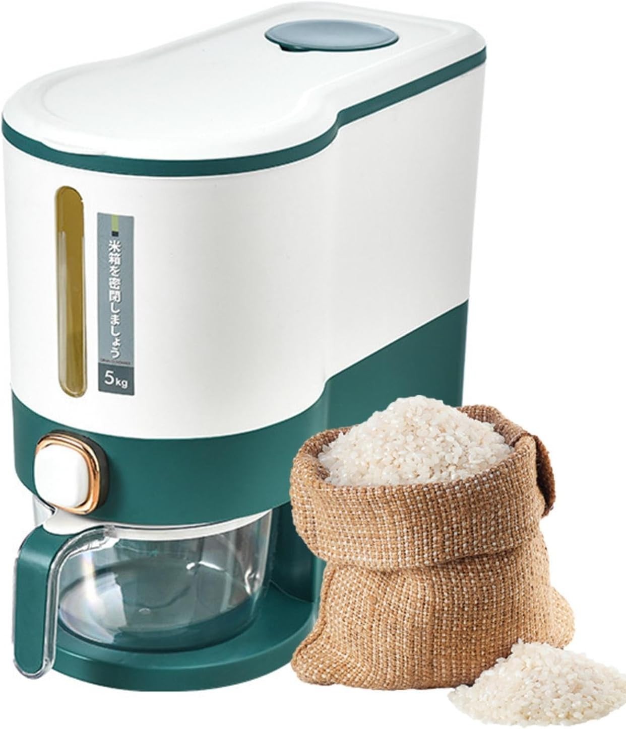 10KG Rice Dispenser Bucket Food Storage Container with Measuring Cup