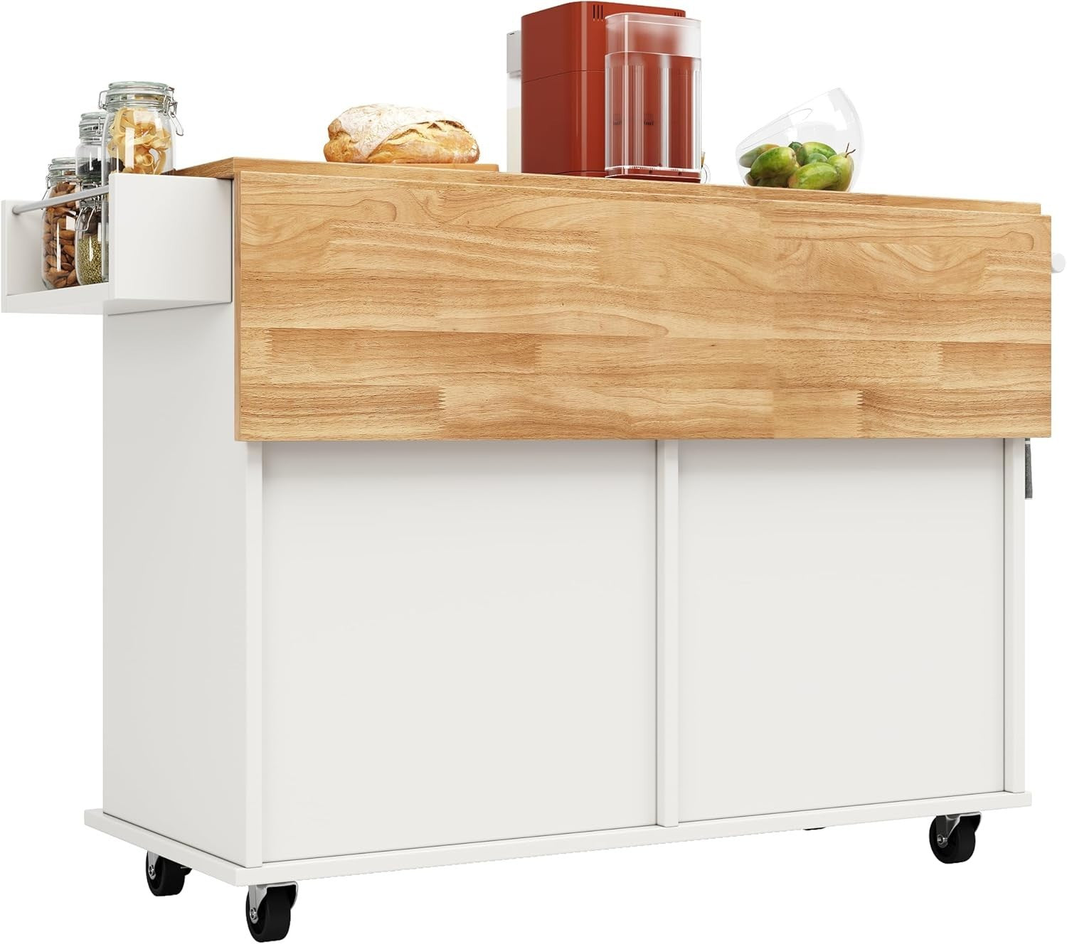 Rolling Kitchen Island Trolley with Foldable Tabletop, Storage & Towel Rack