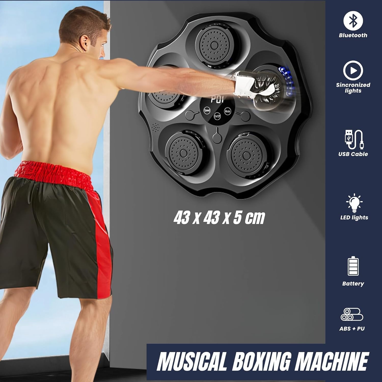Music Boxing Machine Wall Mounted Bluetooth LED Punch Trainer Home Gym