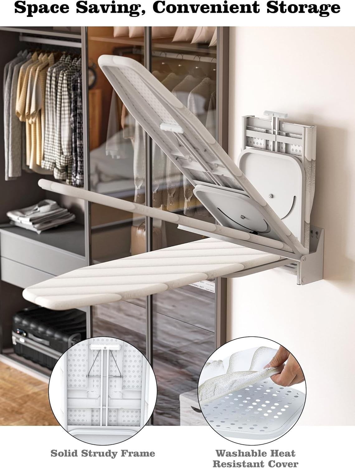Wall Mounted Ironing Board 180° Swivel Fold Away Space Saving 95x33cm