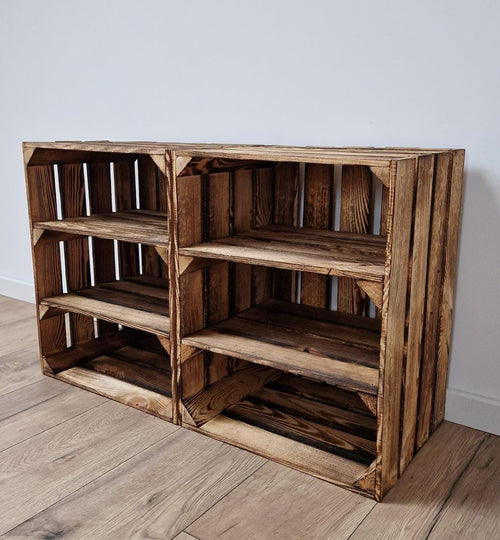 Wooden Tiered Storage Crates 2-Shelf Freestanding Organizer short burnt