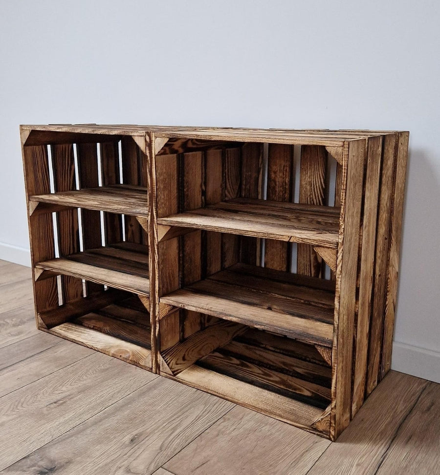 Wooden Tiered Storage Crates 2-Shelf Freestanding Organizer short burnt