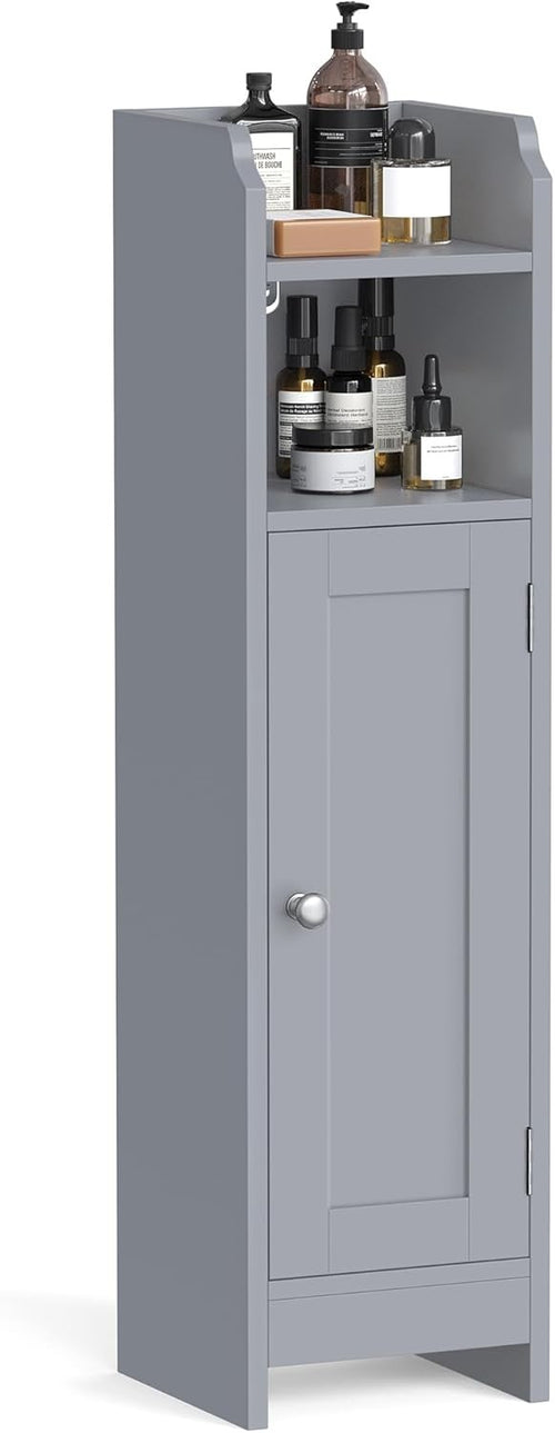 Slim Dove Grey Bathroom Storage Cabinet with Door, Adjustable Shelf & Narrow Des
