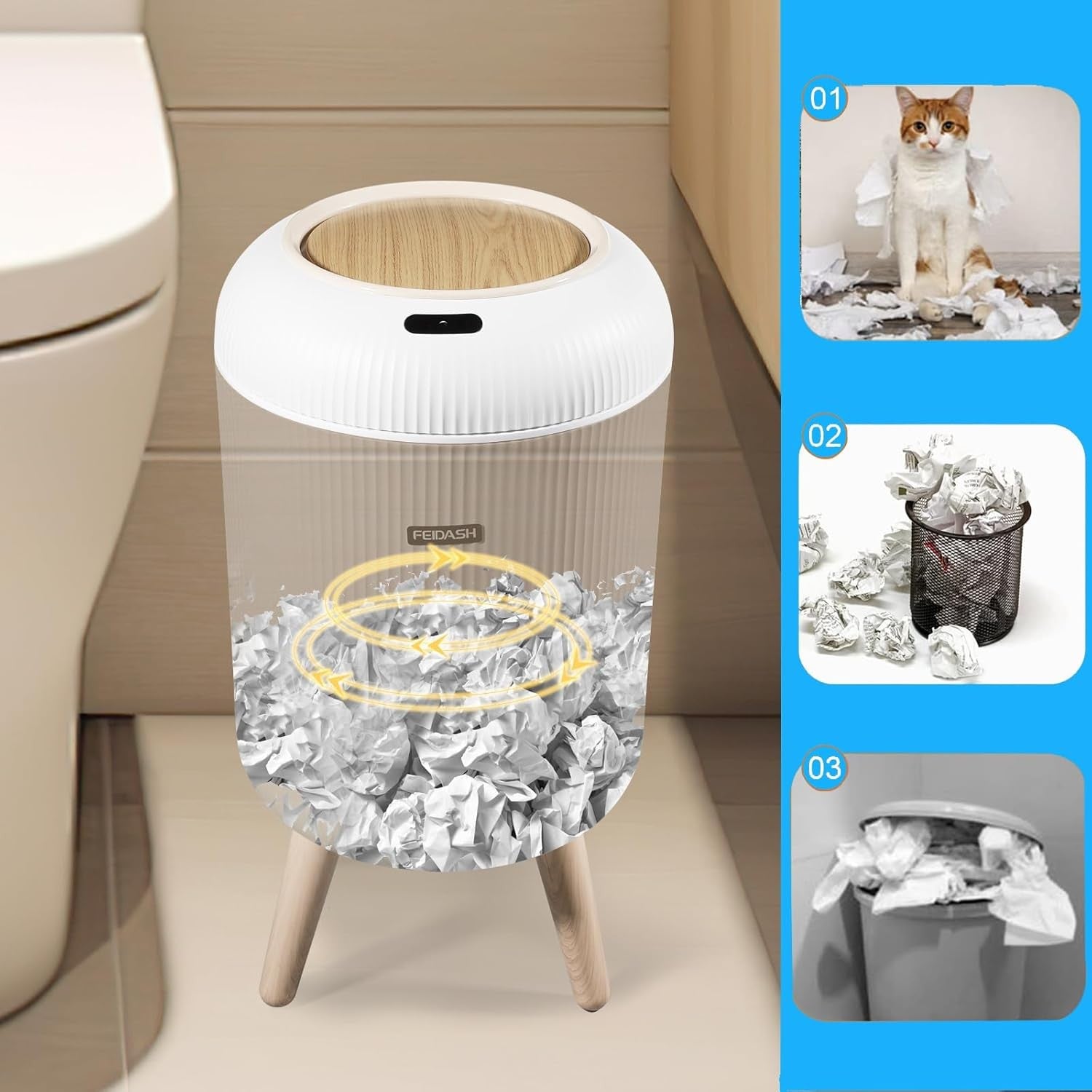 10L Smart Touchless Bathroom Bin Sensor Lid Dog Proof White