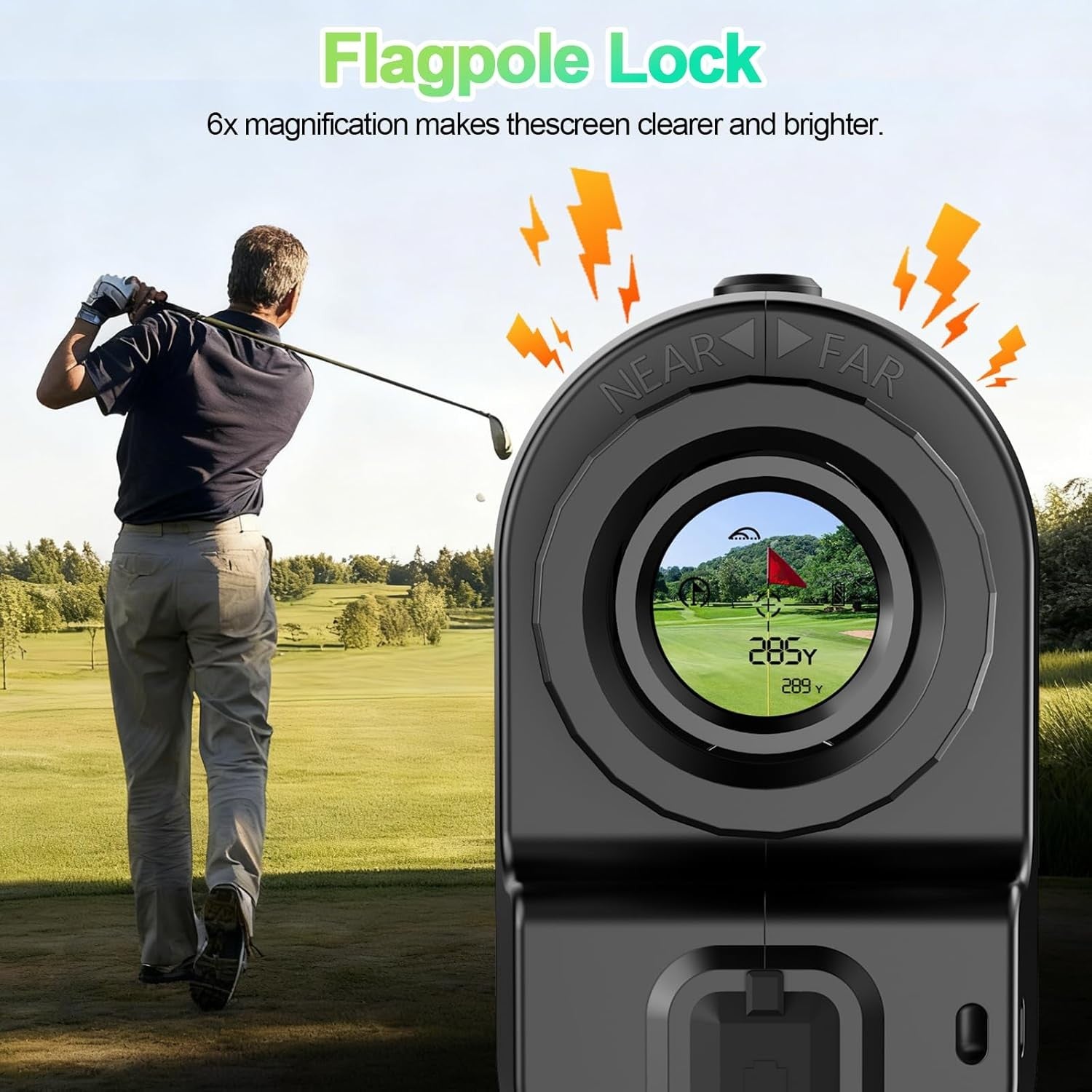 Golf Laser Rangefinder 1800 Yards Slope Mode Flag Lock 6X Magnification