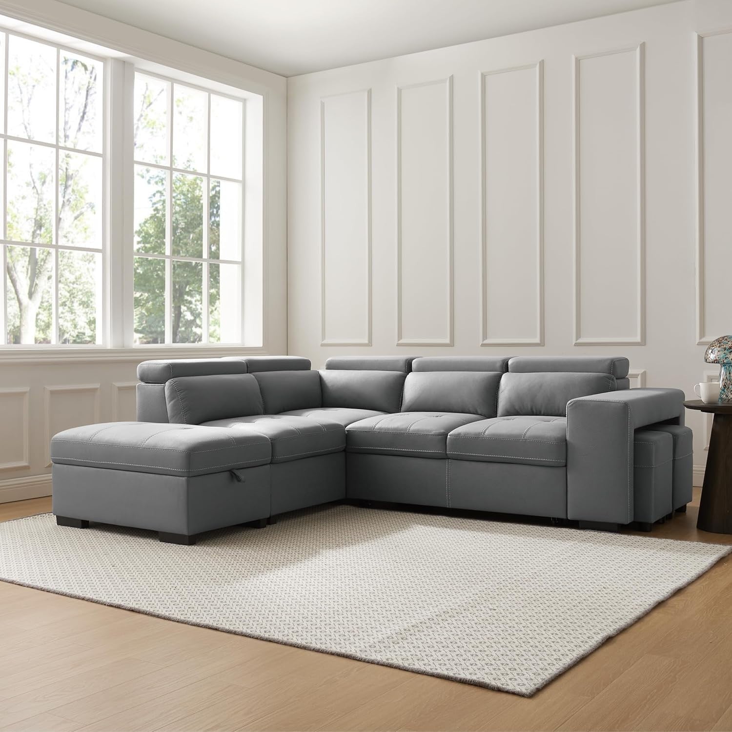 Grey Air Leather Corner Sofa Left Hand – Storage, Footstools, Headrests