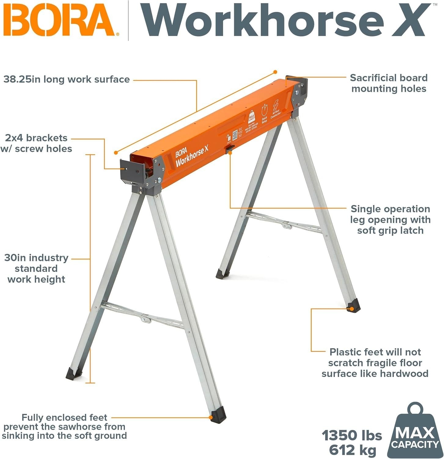 Heavy Duty Folding Sawhorses 2 Pack 2700lbs Pair Steel 2x4 Bracket Portable