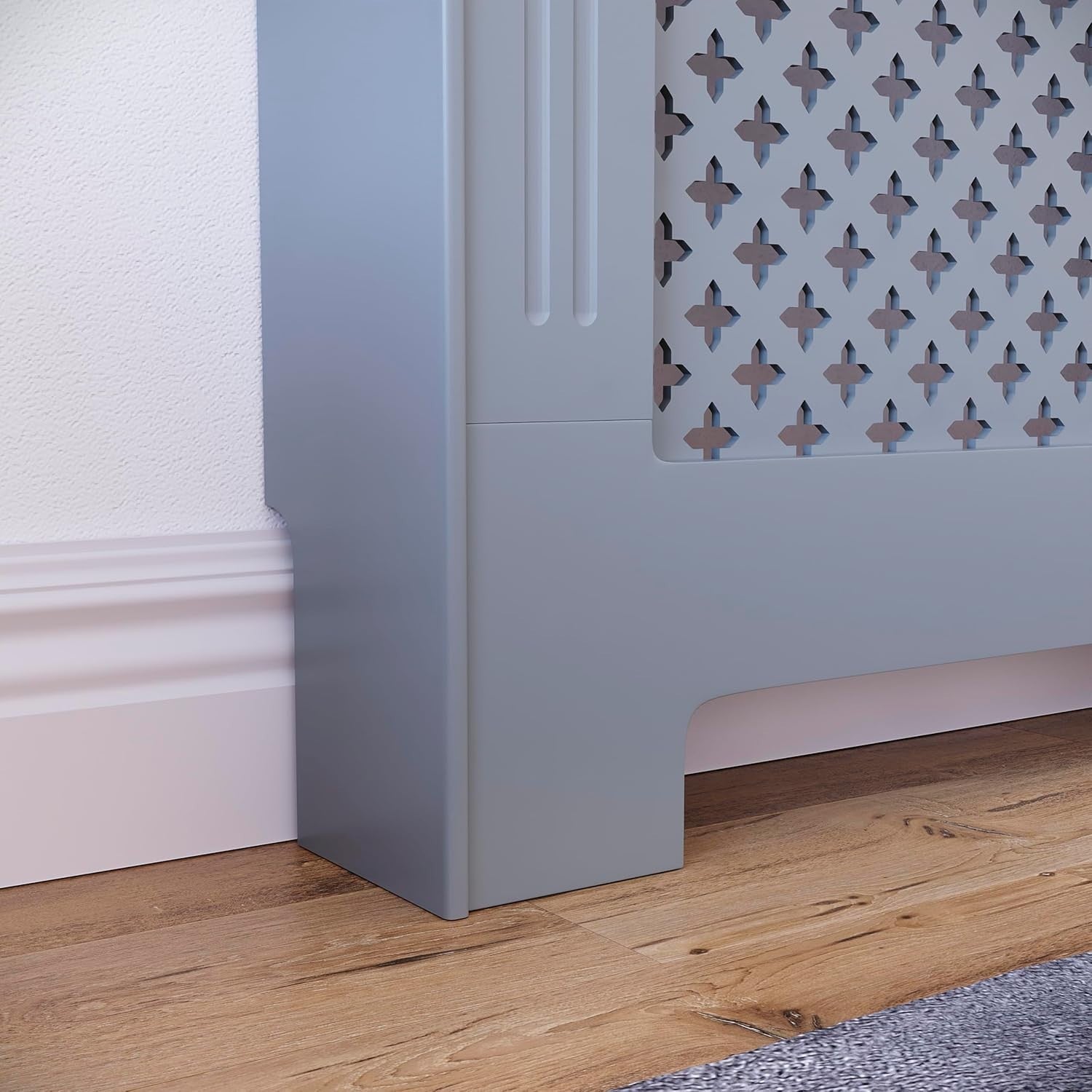 Grey Radiator Cover Large Modern Cross Design MDF Painted Heat Efficient