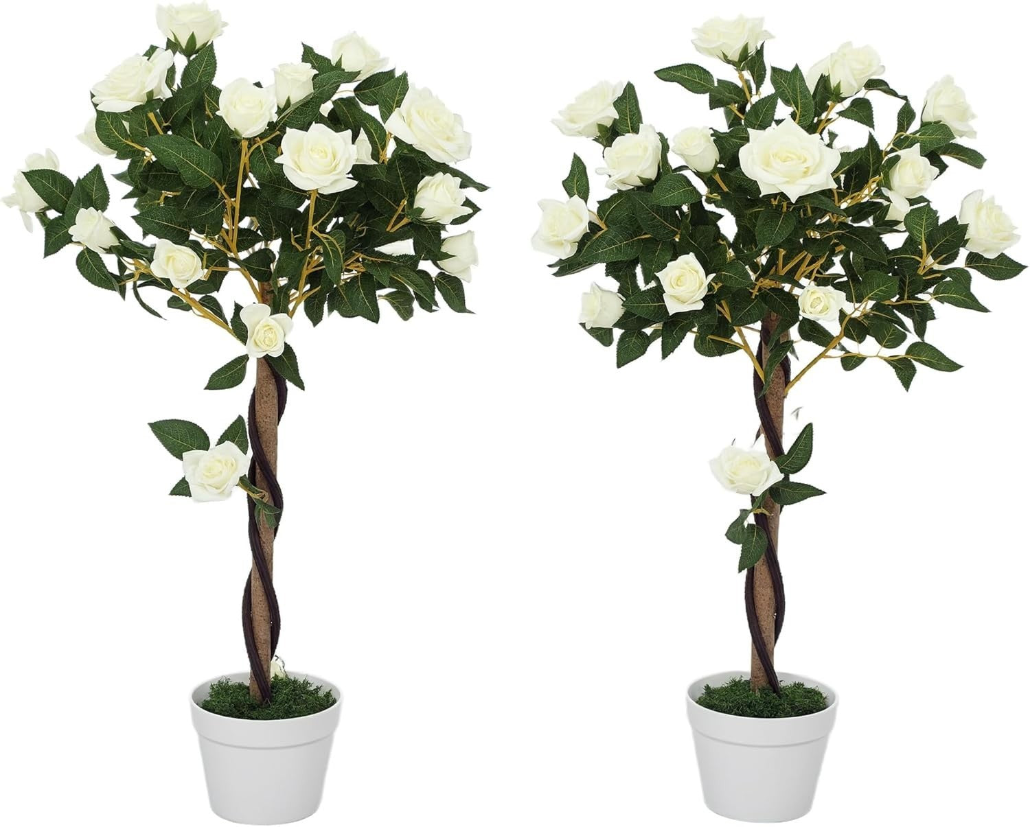Set of 2 Artificial Rose Trees 90cm White Faux Flower Plants Home Garden Decor
