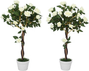Set of 2 Artificial Rose Trees 90cm White Faux Flower Plants Home Garden Decor