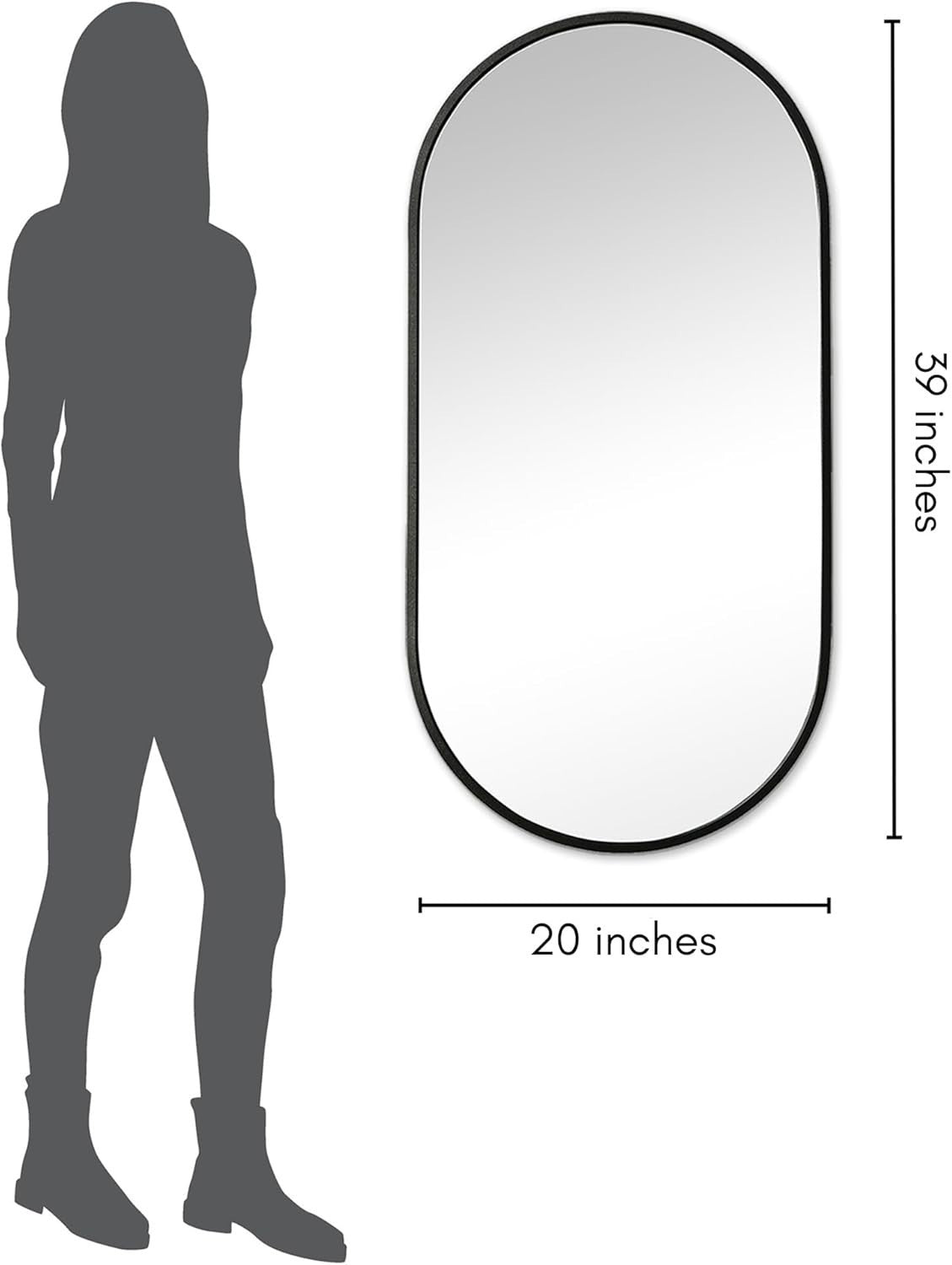 Large Black Oval Wall Mirror 50x100cm with Aluminium Frame for Bathroom