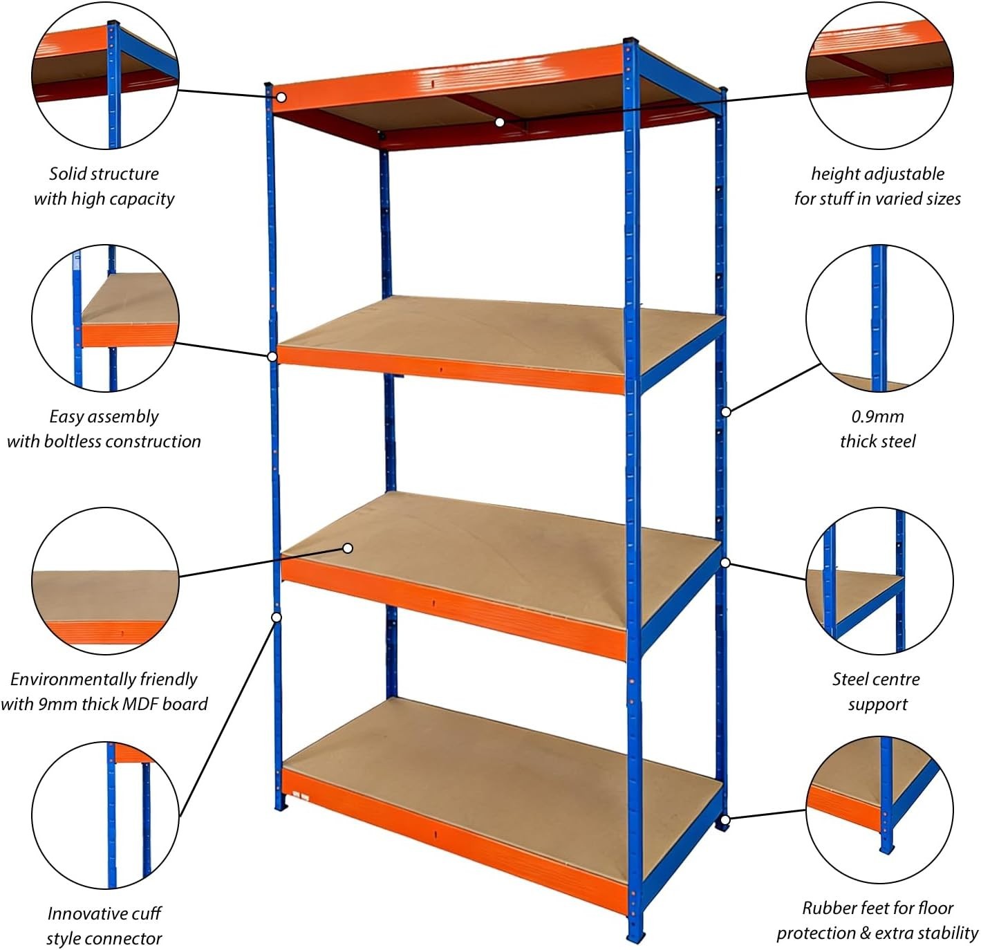 Heavy Duty 4-Tier Metal Garage Storage Shelf 90x60x180cm Adjustable