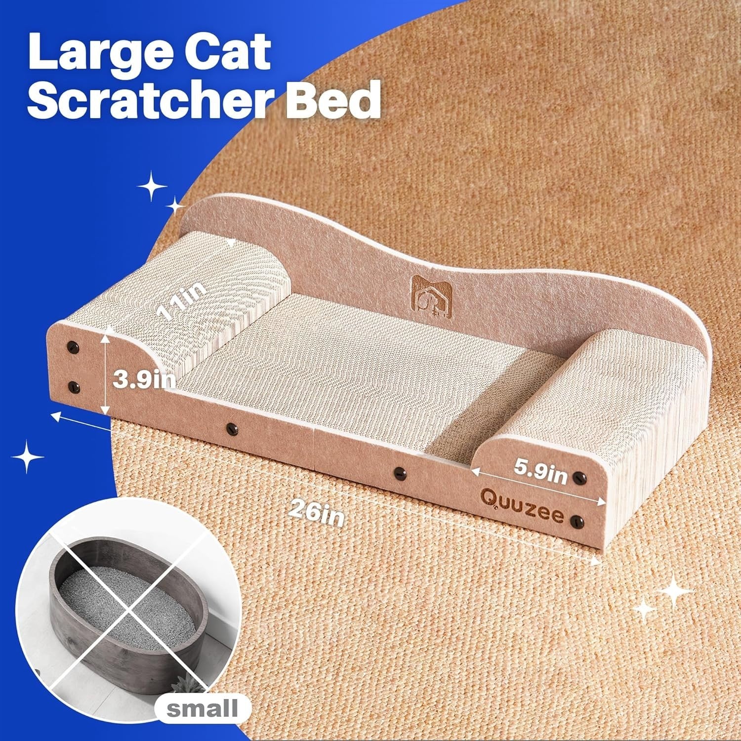 Large Cat Scratcher Lounge Bed 66cm Cardboard Scratch Pad Sofa