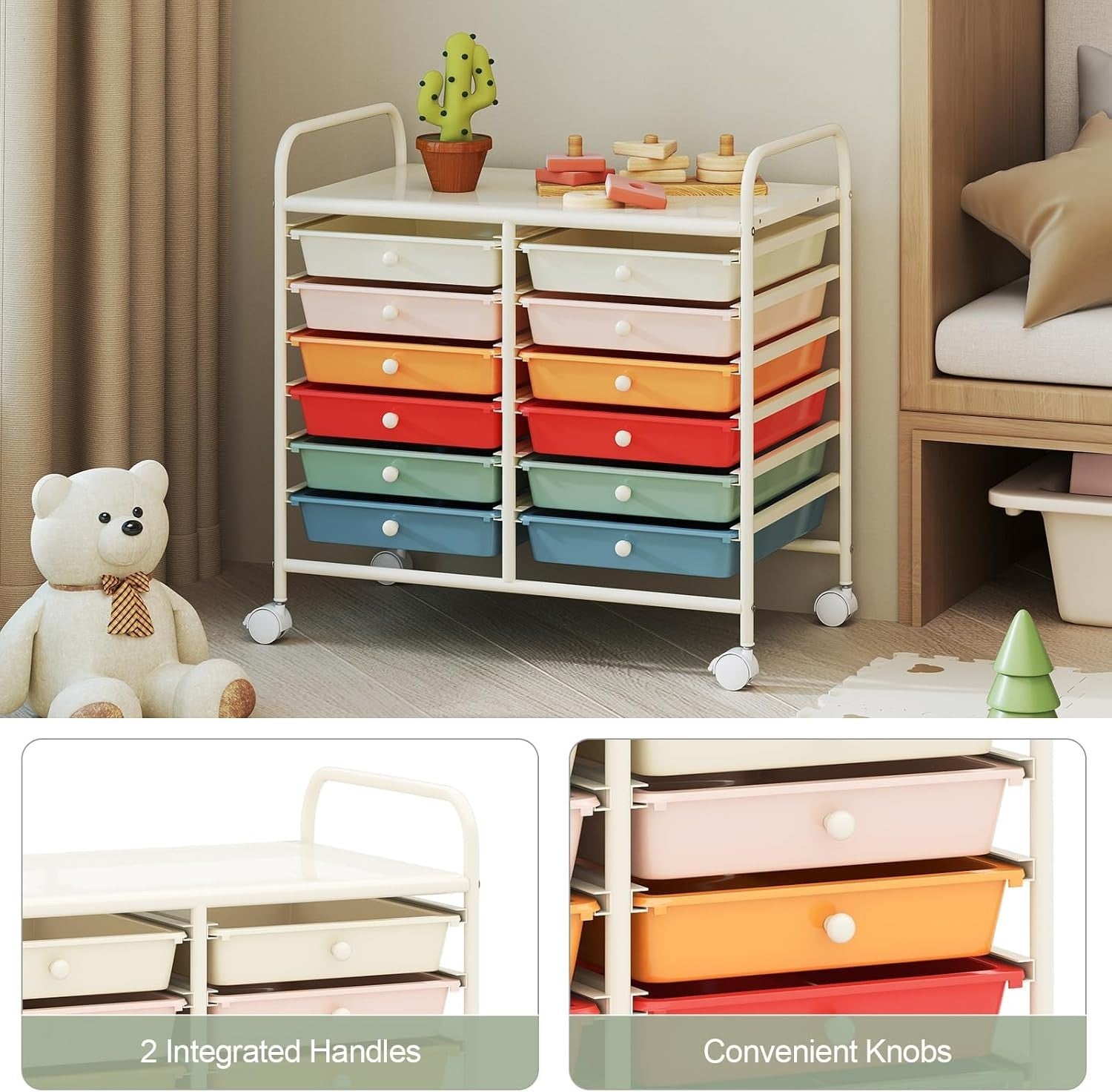 12 Drawer Rolling Storage Trolley Utility Cart Organiser with Wheels