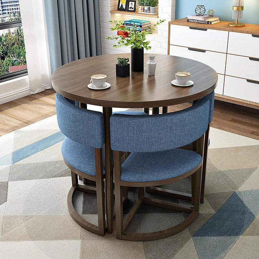 Round Office Collaboration Set – 80cm Meeting Table with 4 Cushioned Chairs