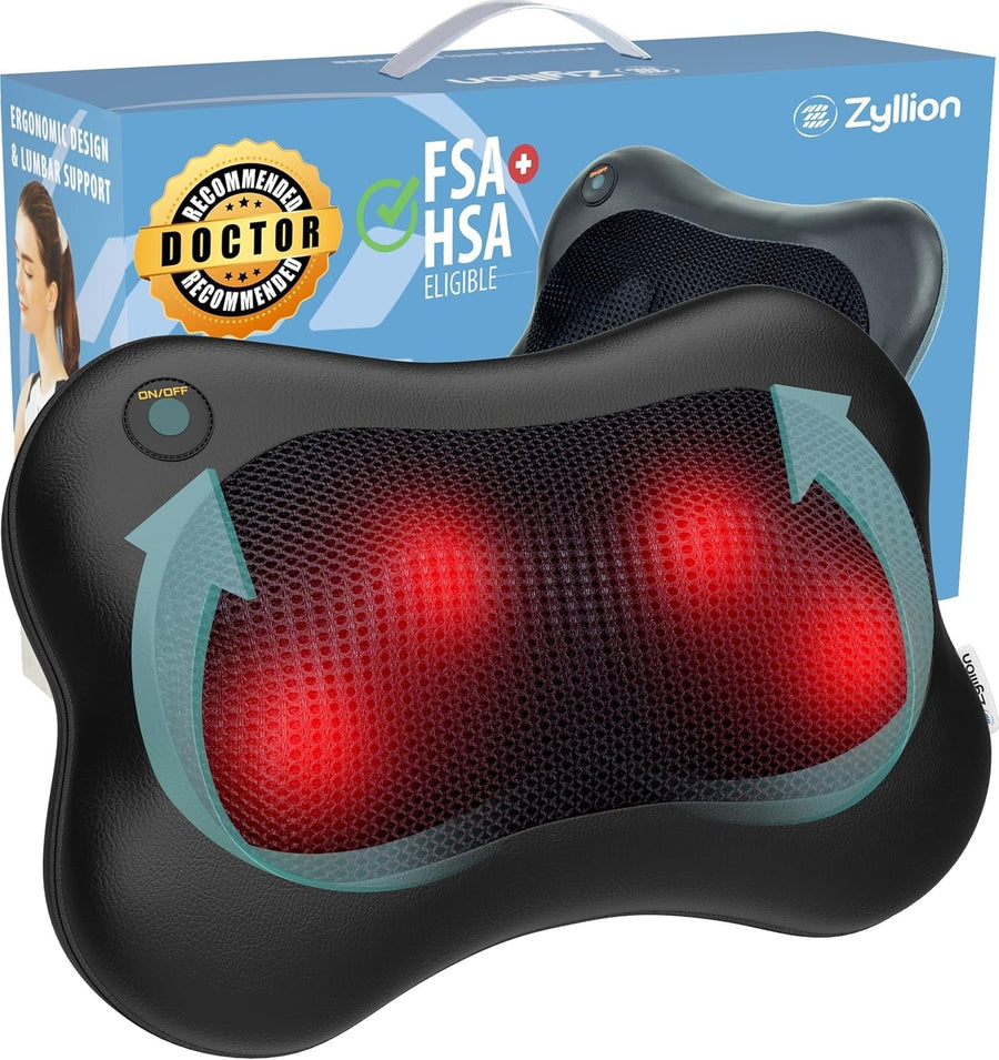 Heated Shiatsu Back Neck Massager Pillow – Deep Tissue Pain Relief