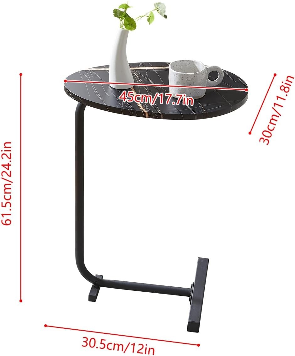 Water-Drop Black Marble C-Shaped Side Table Compact Sofa End Table with Storage