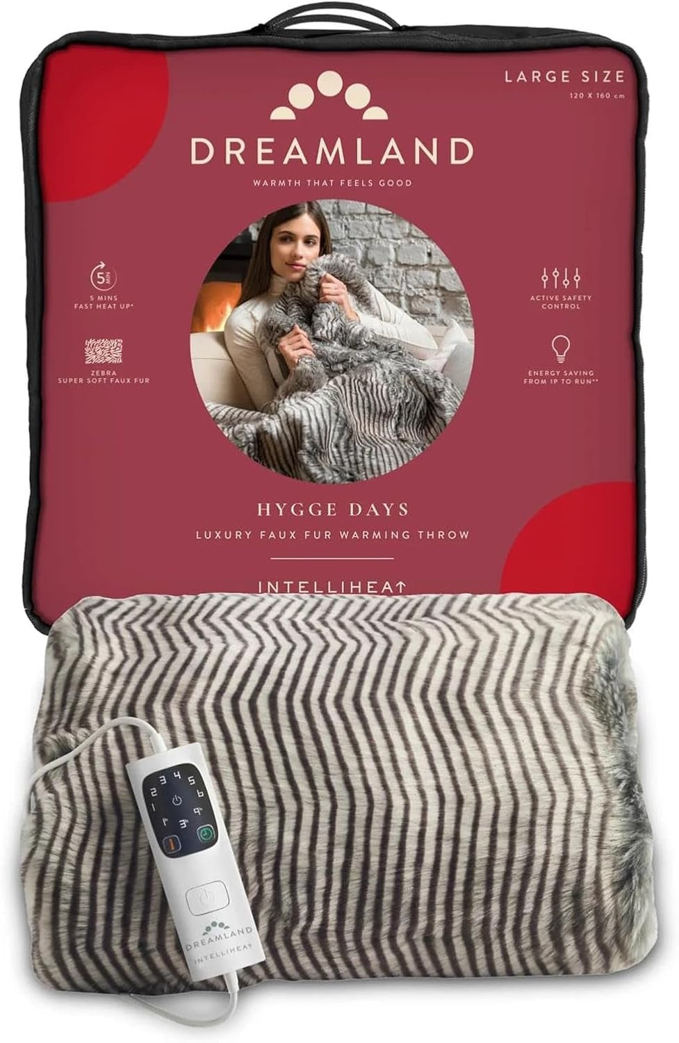 Heated Electric Throw Faux Fur Blanket Fast Heat Timer Washable 160x120cm