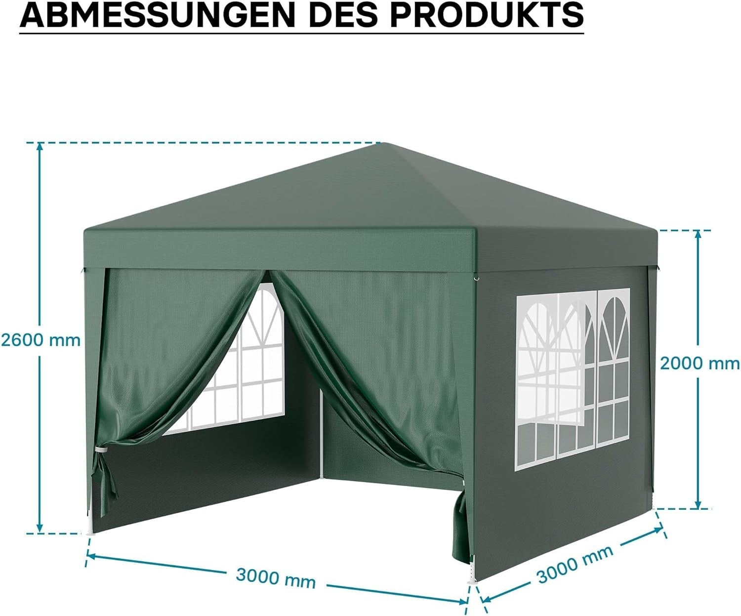 3x3m Green Pavilion Gazebo Party Tent Removable Sides UV50+ Garden Outdoor