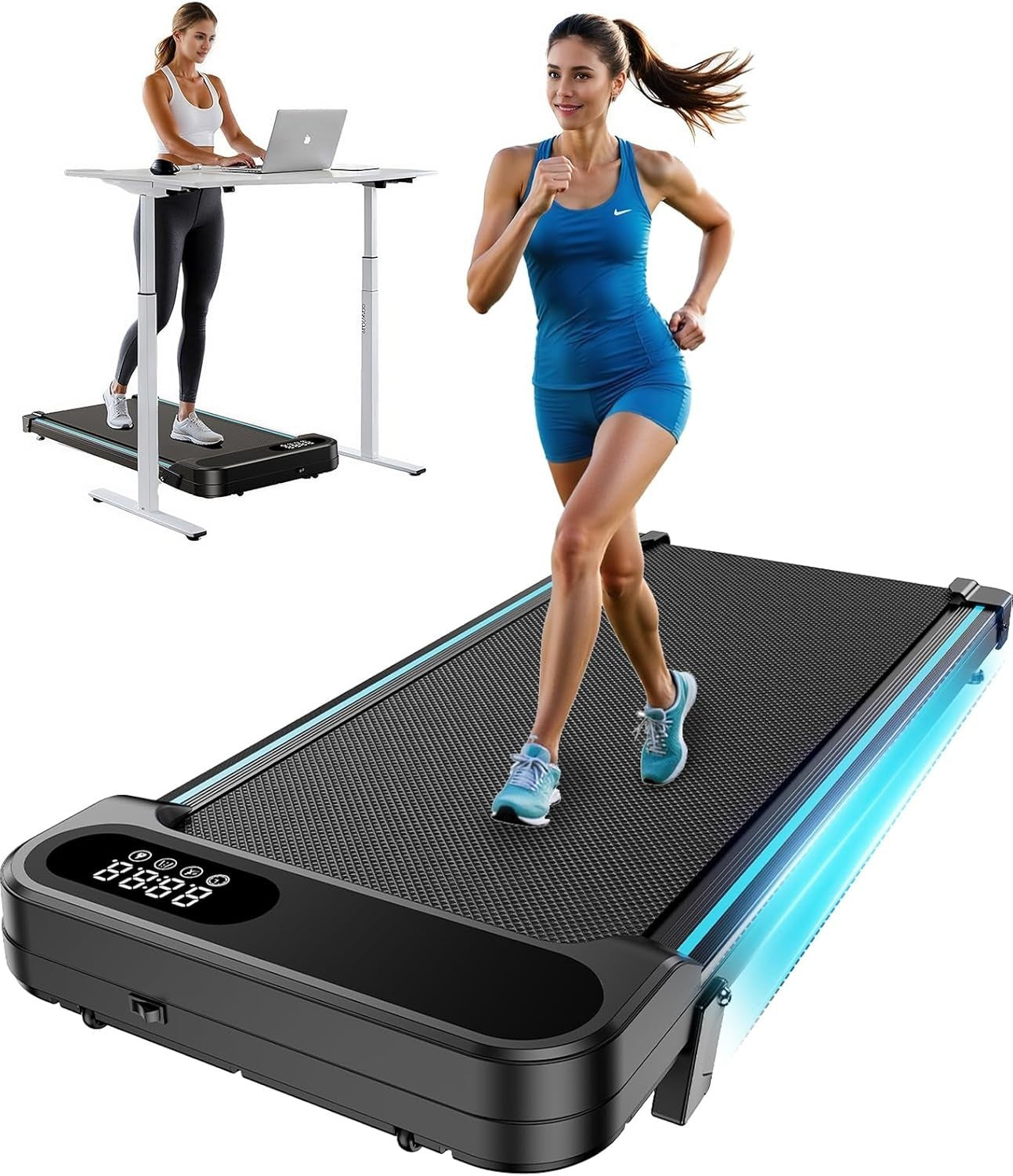 Under Desk Walking Pad 5° Incline Quiet 2.5HP Portable Treadmill 150kg Capacity