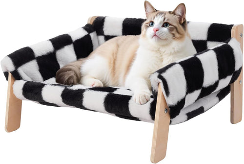 Wooden Cat Sofa Bed Plush Velvet Pet Couch Washable Cover Elevated
