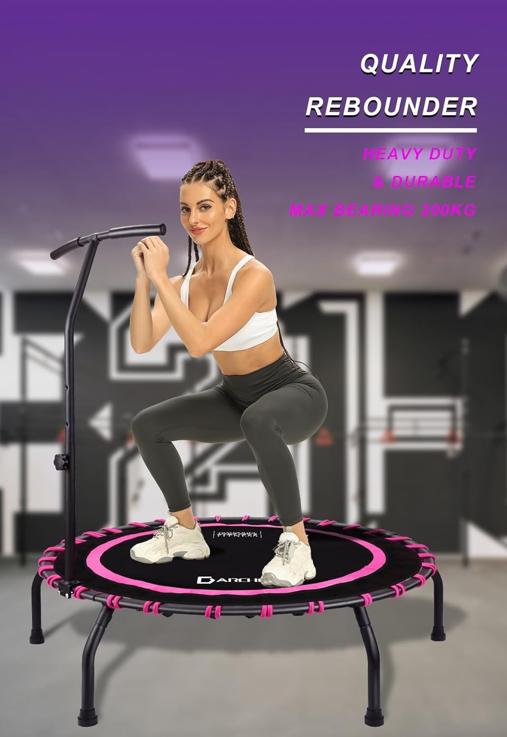 150KG Mini Trampoline Adult Indoor Fitness Rebounder Quiet Bungee 100cm