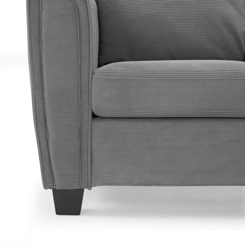 Grey Cord 3 Seater Sofa with Chaise Lounge | Reversible Corner Couch
