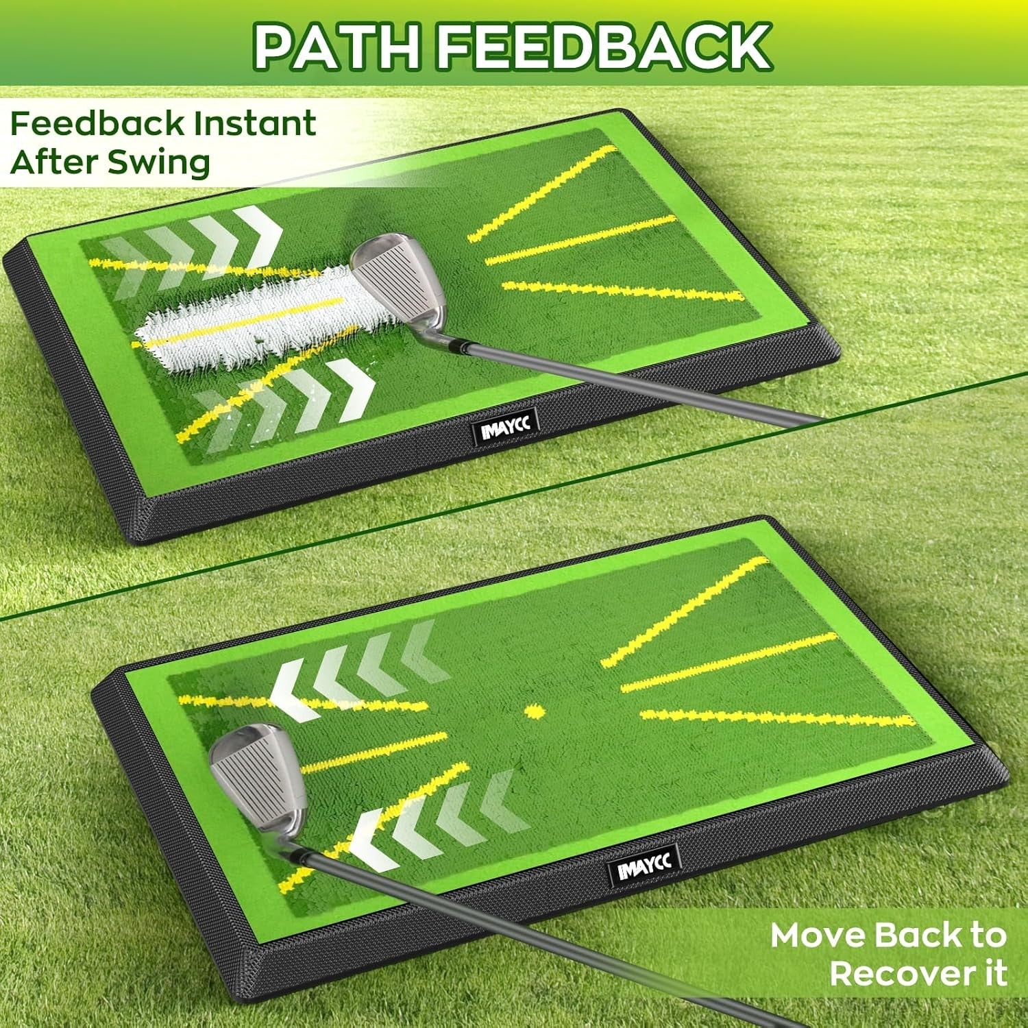 Golf Practice Hitting Mat 11x17" Swing Path Trainer w Rubber Base