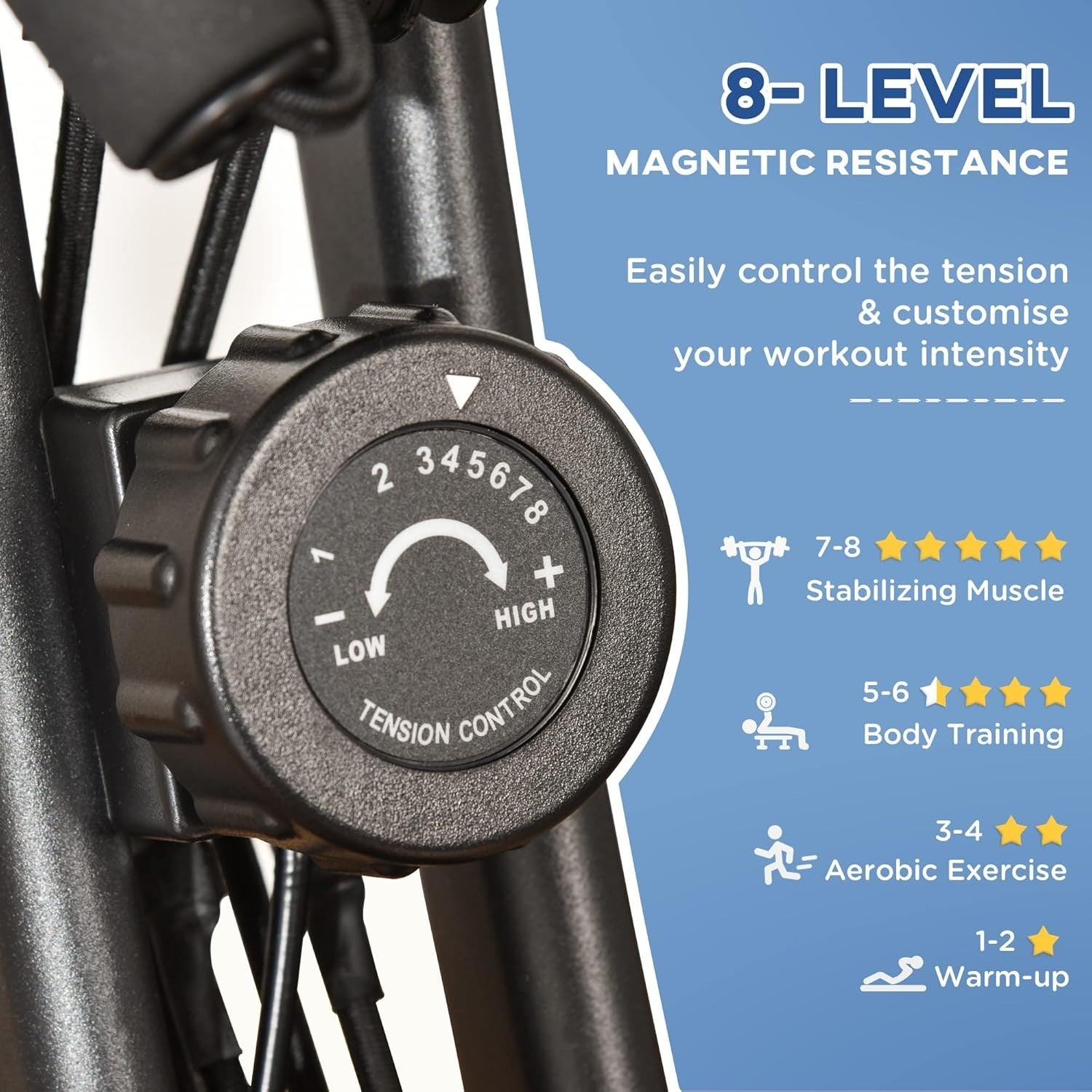3-in-1 Folding Exercise Bike 8-Level Magnetic LCD Pulse Bands Full-Body Trainer