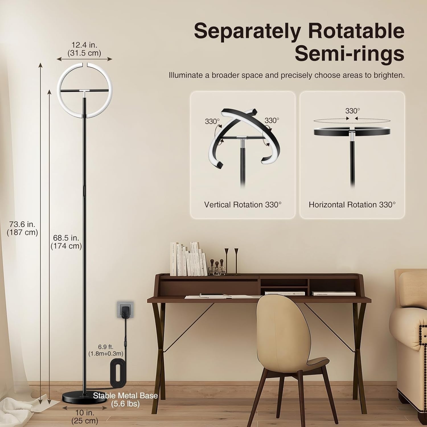 Modern LED Uplighter Floor Lamp Dimmable Remote Touch 3000–6000K 22W Light