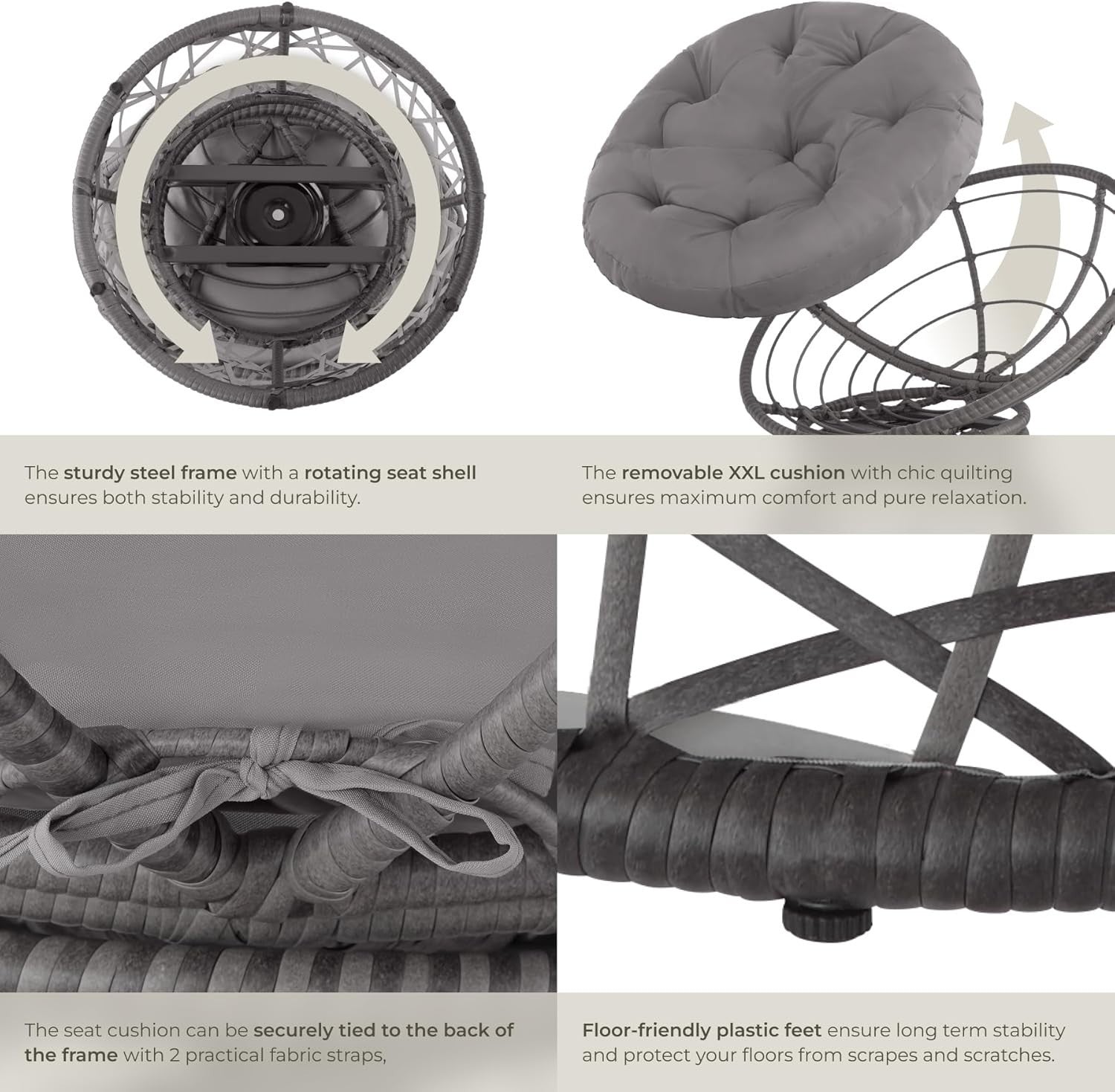 360° Swivel Rattan Garden Chair with Thick Cushion Patio Balcony Lounger