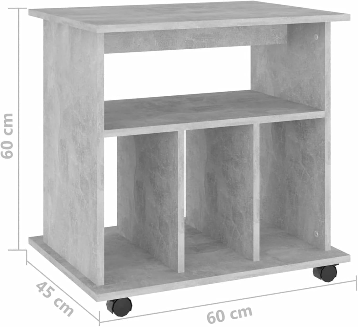 Concrete Grey Rolling File Cabinet Wooden Under Desk Storage Unit