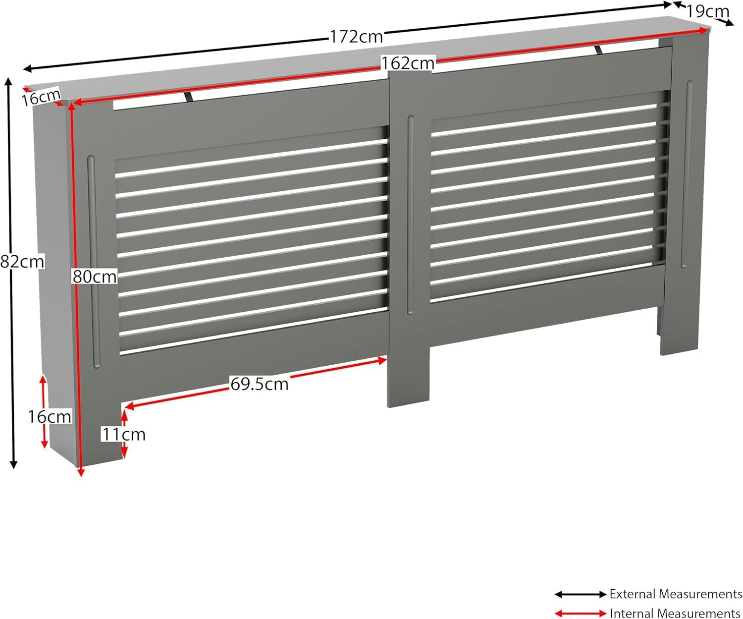 Extra Large Olive Grey Radiator Cover MDF Cabinet 172x82x19cm