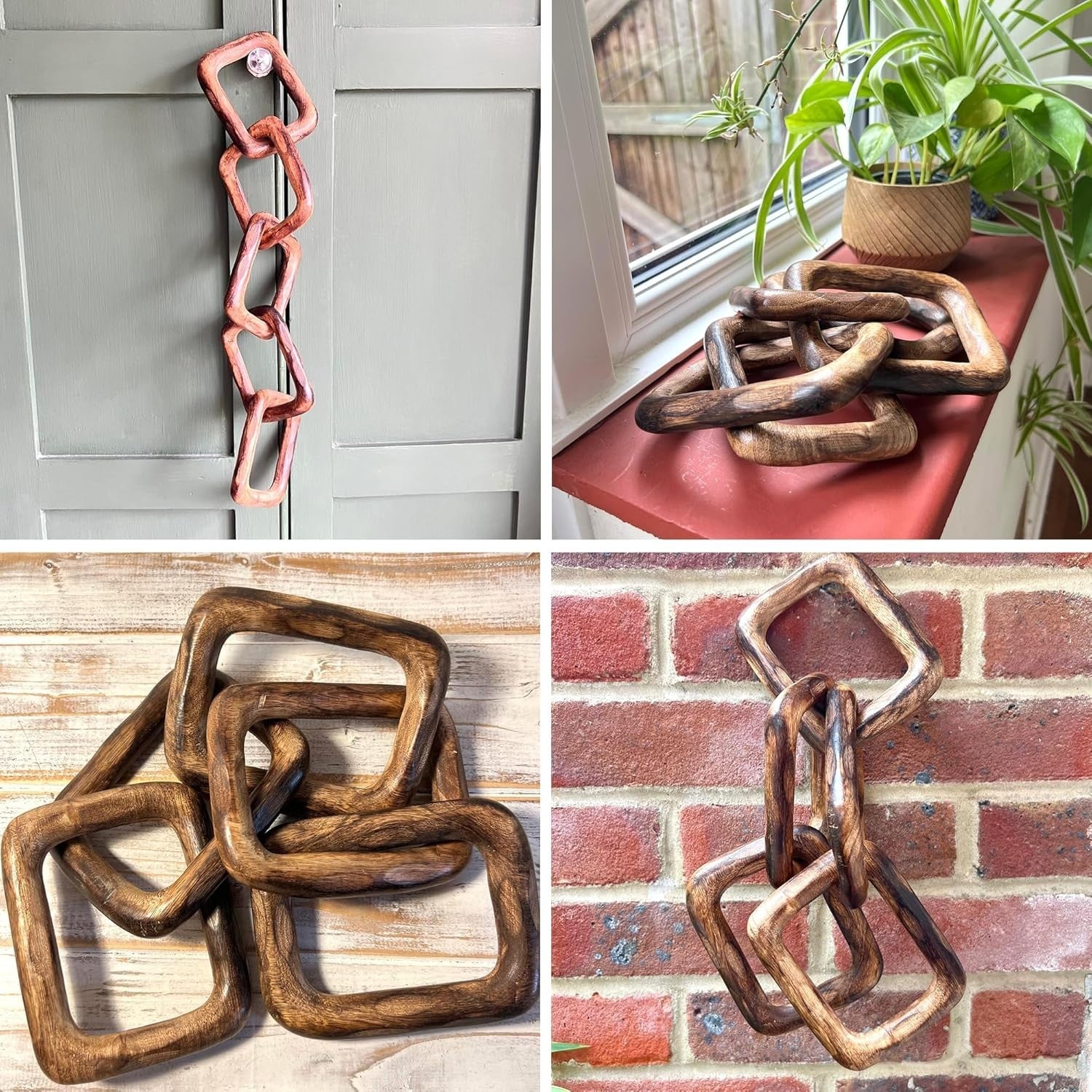 Rustic Wooden Chain Decor 5-Link Ornament | Natural Wood Accent | Shelf & Table
