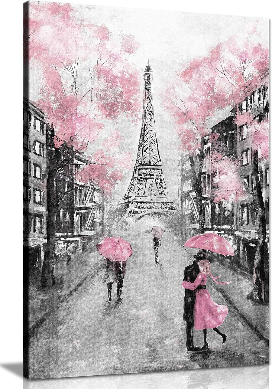 Pink Paris Eiffel Tower Canvas Wall Art 12x8 Framed